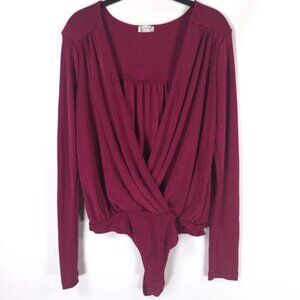 NWOT Free People Intimately Women’s Turnt‎ Bodysuit Long Sleeve Thong Red LARGE